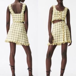 Zara yellow plaid tweed skirt and crop top set Medium